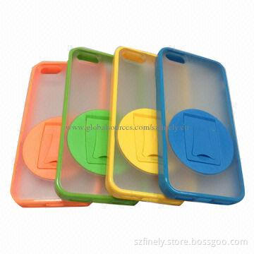 PC+TPU case for iPhone 5/5S, double injection with 360-degree rotational stand, elegant hit color
